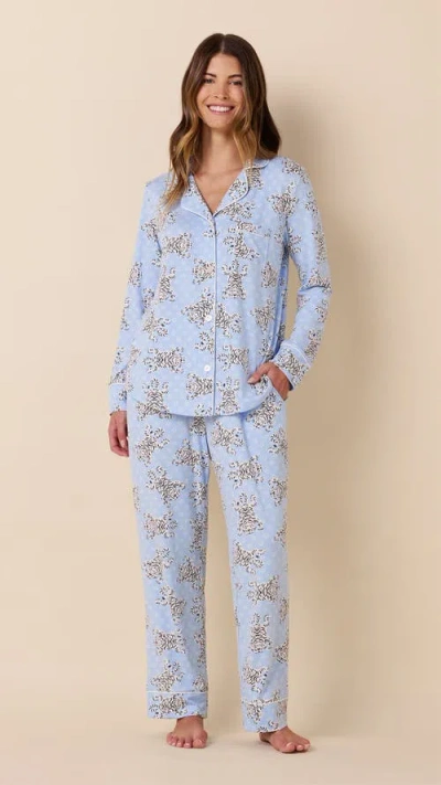 The Cat's Pajamas Pima Knit Long-sleeved Pajama In Blue