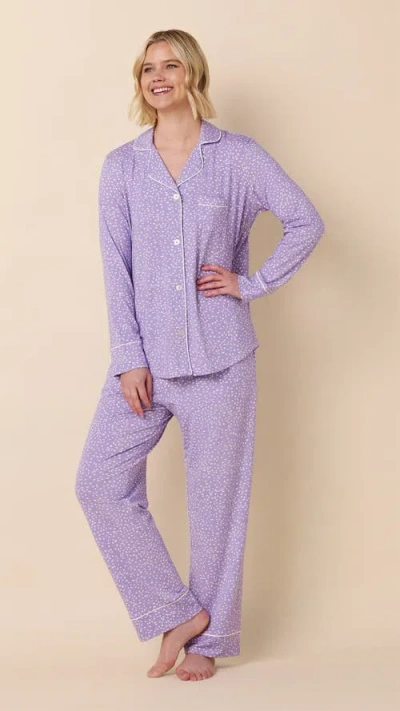 The Cat's Pajamas Pima Knit Long-sleeved Pajama In Purple