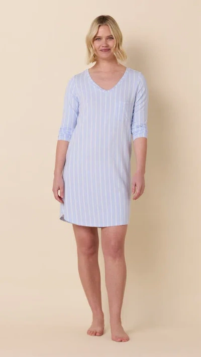 The Cat's Pajamas Pima Knit Long-sleeved Sleep Shirt In Blue
