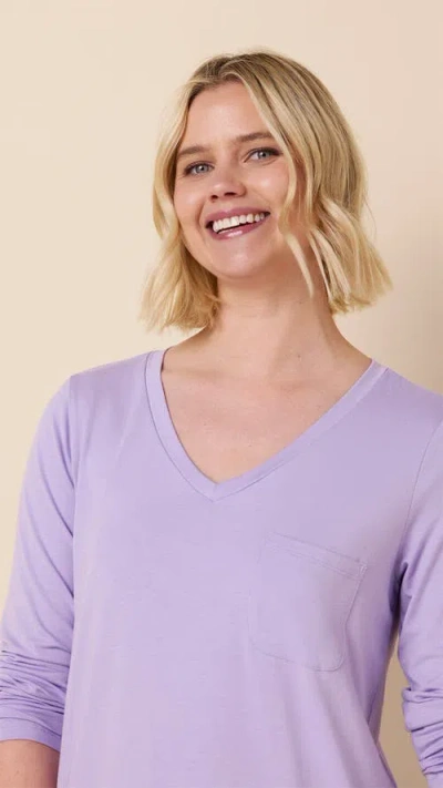 The Cat's Pajamas Pima Knit Long-sleeved Sleep Shirt In Purple