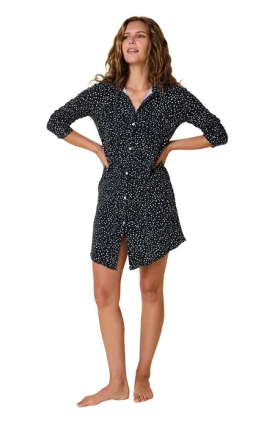 The Cat's Pajamas Pima Knit Night Shirt Stripes Dots In Black