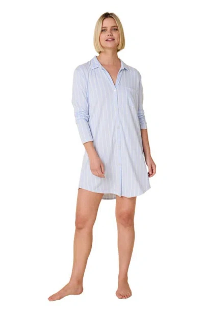 The Cat's Pajamas Pima Knit Night Shirt Stripes Dots In Blue