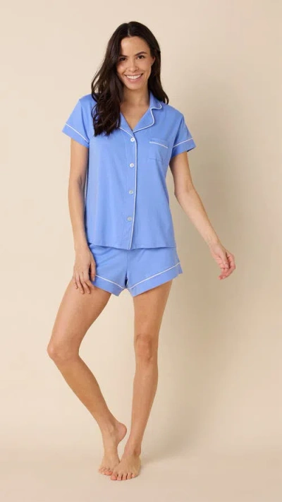 The Cat's Pajamas Pima Knit Short Pajama Set In Blue