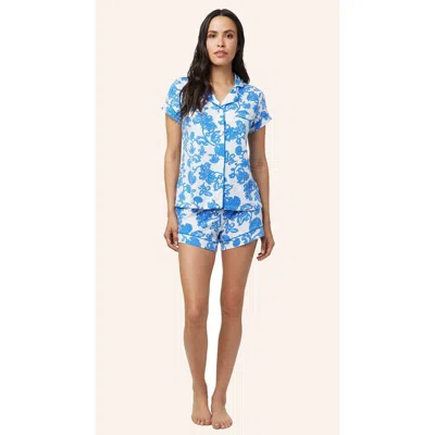 The Cat's Pajamas Pima Knit Short Pajama Set In Blue
