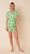 The Cat's Pajamas Pima Knit Short Pajama Set In Green