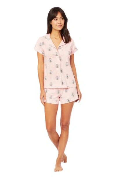 The Cat's Pajamas Pima Knit Short Set Conversational In Pink