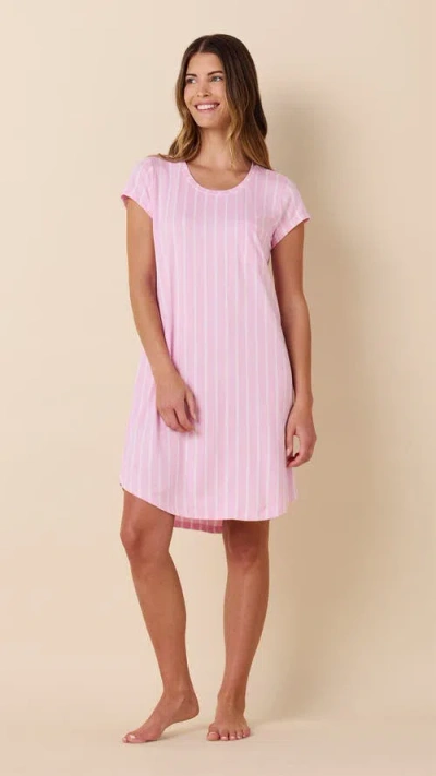 The Cat's Pajamas Pima Knit Short Sleeved Sleep Shirt In Pink