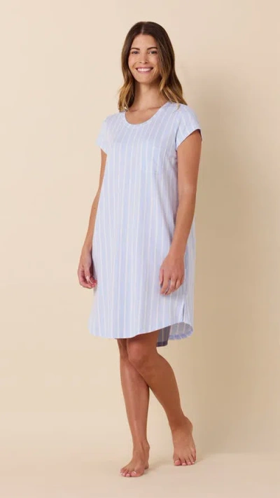 The Cat's Pajamas Pima Knit Short Sleeved Sleep Shirt In Blue