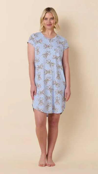 The Cat's Pajamas Pima Knit Short Sleeved Sleep Shirt In Blue