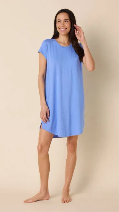 The Cat's Pajamas Pima Knit Short Sleeved Sleep Shirt In Blue