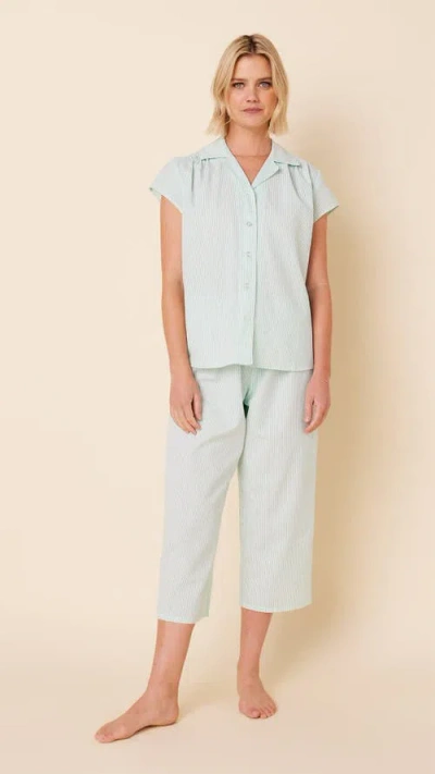 The Cat's Pajamas Poplin Cropped Pajama Set In Blue