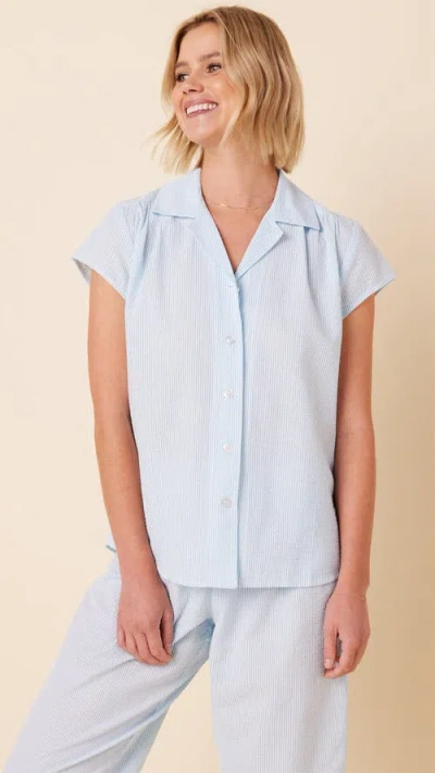The Cat's Pajamas Poplin Cropped Pajama Set In Blue