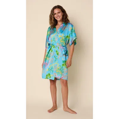 The Cat's Pajamas Silk Kimono Robe In Blue