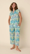The Cat's Pajamas Voile Capri Pajama Set In Peacock In Blue