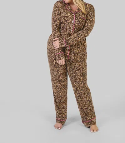 The Cat's Pajamas Wildcat Pima Knit Pajama - Plus In Leopard Print In Multi