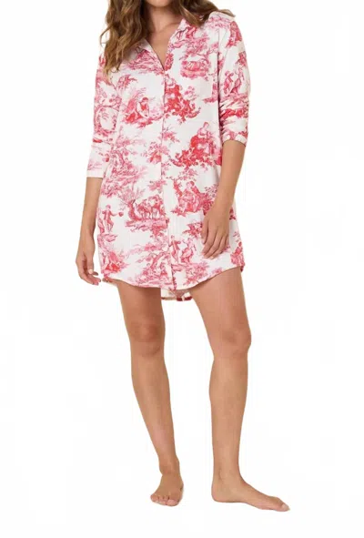 The Cat's Pajamas Women's Idle Hours Pima Knit Night Shirt In White/red In Pink