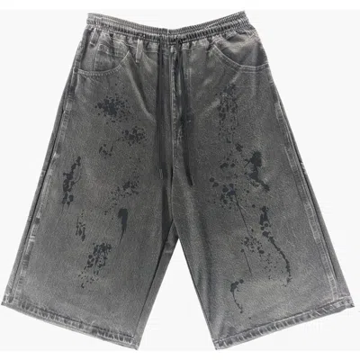 The Celect Jumbo Printed Denim Short In Gray