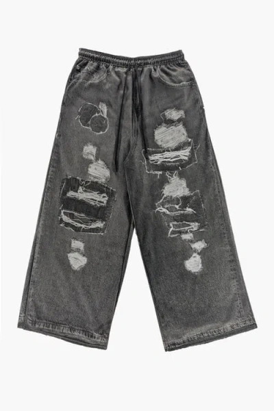 The Celect Xtra Wide  Printed Denim Pant In Gray