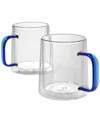 The Cellar Blue Handle Glass Mugs, Set Of 2, Exclusively At Macy's In Blue