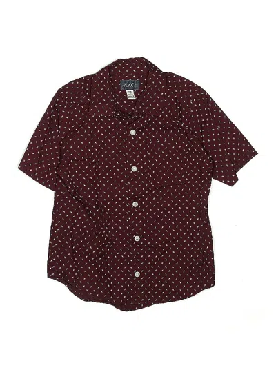 Pre-owned The Childrens Place Kids' Short Sleeve Button Down Shirt In Burgundy