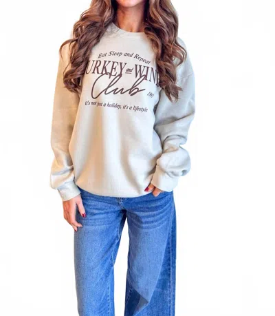 The Clandestine Underground Turkey & Wine Club Oversized Cozy Sweatshirt In Bone In Sand