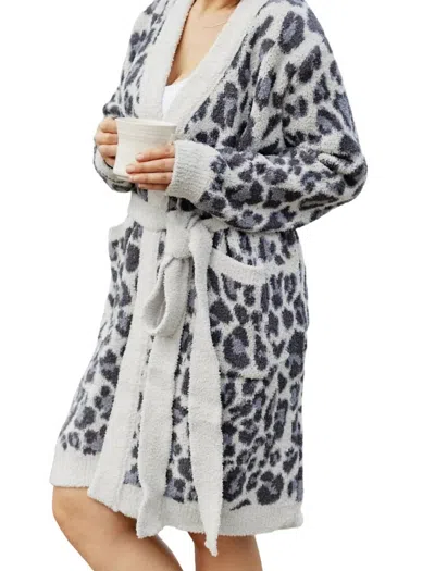 The Classy Cloth Jacquard Leopard Robe In Grey