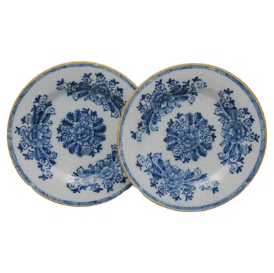 Pre-owned The Claw Antique Dutch Delft Pair Of 18th Century Plates Chysantemum, 'de Klaauw' 1780 In Gray