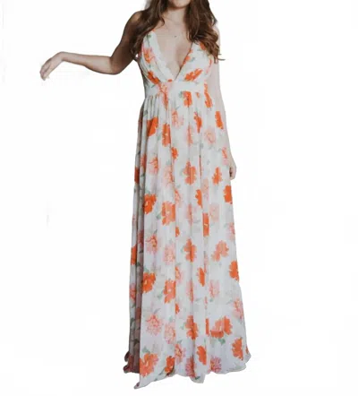 The Clothing Company Front Pleats Detail Maxi Flower Dress In Off White In Multi