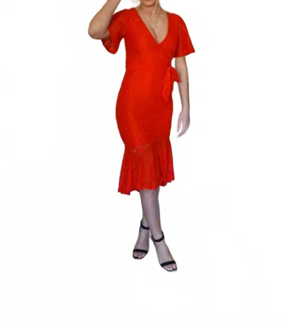 The Clothing Company Getting Hot In Here Tied Waist Lace Mermaid Midi Dress In Red In Gold