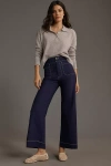 The Colette Collection By Maeve The Colette Contrast-stitch Cropped Wide-leg Pants By Maeve In Blue