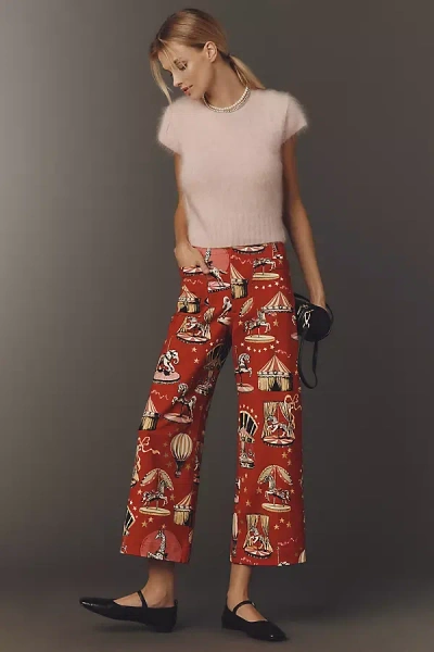 The Colette Collection By Maeve The Colette Crop Printed Ponte Trousers By Maeve In Red