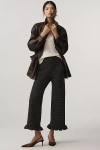 The Colette Collection By Maeve The Colette Crop Tweed Ruffle-hem Trousers By Maeve In Brown