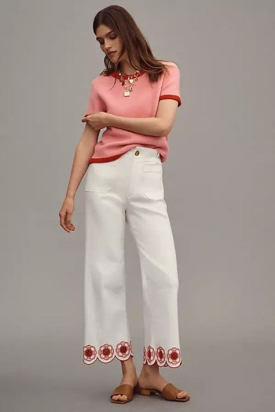 The Colette Collection By Maeve The Colette Cropped High-rise Wide-leg Jeans By Maeve: Scallop-hem Edition In White