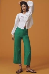 The Colette Collection By Maeve The Colette Cropped Wide-leg Pants By Maeve: Linen Edition In Green