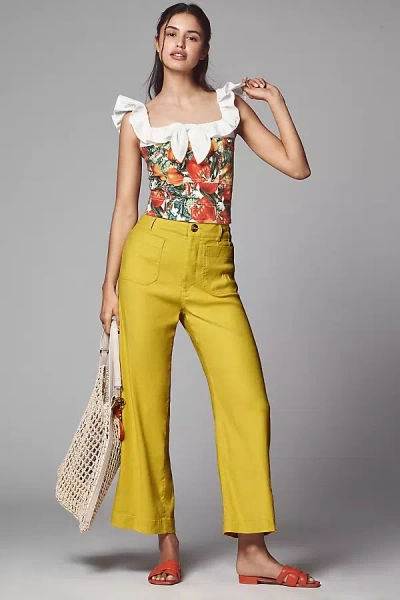 The Colette Collection By Maeve The Colette Cropped Wide-leg Pants By Maeve: Linen Edition In Green