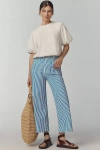 The Colette Collection By Maeve The Colette Cropped Wide-leg Pants By Maeve: Printed Linen Edition In Blue