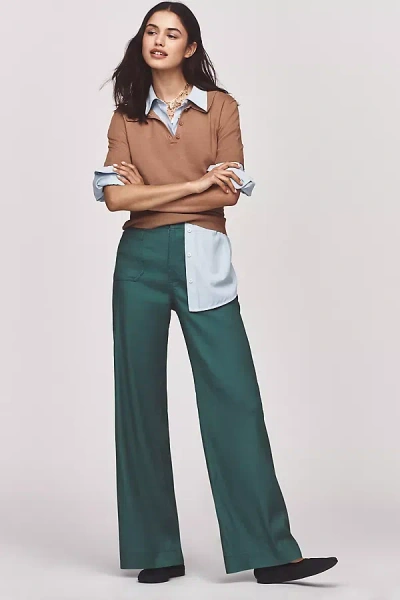 The Colette Collection By Maeve The Colette Full-length Wide-leg Pants By Maeve: Linen Edition In Green