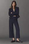 The Colette Collection By Maeve The Merrick White Colette Crop Knit Trousers By Maeve In Blue
