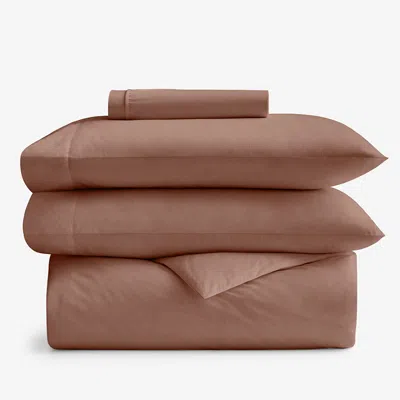 The Company Store 4-piece Classic Cool Cotton Percale Solid Bedding Bundle In Orange/coral