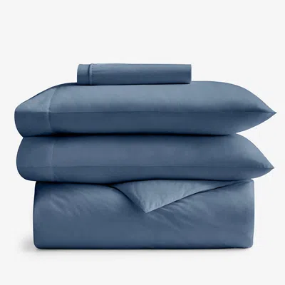 The Company Store 4-piece Classic Cool Cotton Percale Solid Bedding Bundle In Slate Blue