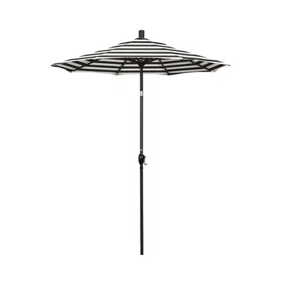The Company Store 6' Round Outdoor Patio Umbrella, Aluminum With Push Button Tilt In Black/white