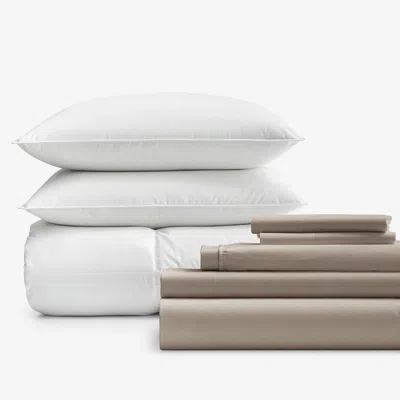 The Company Store 8-piece Percale & Loftaire™ Down Alternative Bedding Bundle In Beige