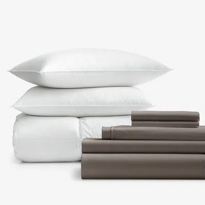 The Company Store 8-piece Percale & Loftaire™ Down Alternative Bedding Bundle In Brown