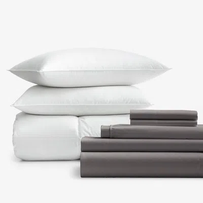The Company Store 8-piece Percale & Loftaire™ Down Alternative Bedding Bundle In Gray