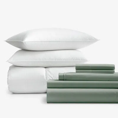 The Company Store 8-piece Percale & Loftaire™ Down Alternative Bedding Bundle In Green