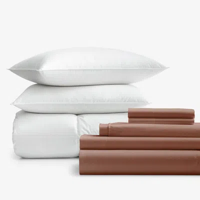 The Company Store 8-piece Percale & Loftaire™ Down Alternative Bedding Bundle In Orange/coral