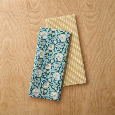 The Company Store Ariella Tea Towels, Set Of 2 In Beige/blue