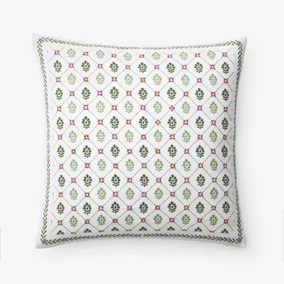 The Company Store Artisan Chic Decorative Square Pillow Cover In Green