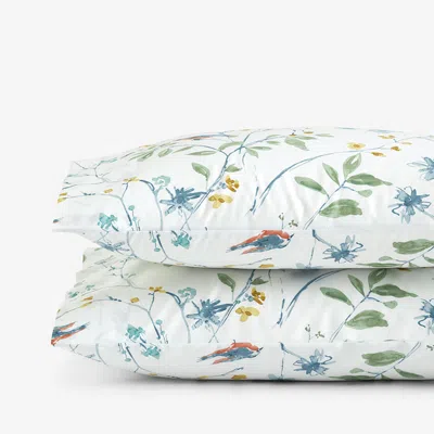 The Company Store Bird In Spring Classic Smooth Sateen Pillowcase Set In Blue/green/white
