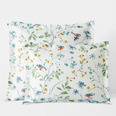 The Company Store Bird In Spring Classic Smooth Sateen Sham In Blue/green/white
